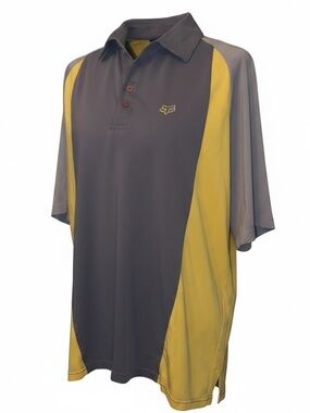 FOX RACING Polo Style V-neck Shirt Yellow Gray Size Large